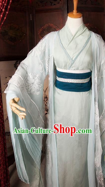China Jin Dynasty Childe Garment Costumes Traditional Cosplay Swordsman Blue Hanfu Clothing Ancient Prince Apparels
