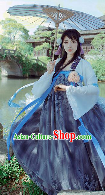 China Traditional Tang Dynasty Young Lady Hanfu Dress Cosplay Swordswoman Clothing Ancient Village Girl Garments