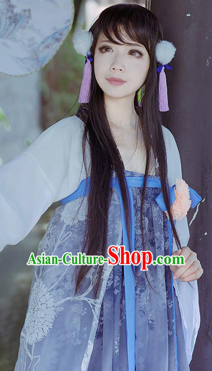 China Traditional Tang Dynasty Young Lady Hanfu Dress Cosplay Swordswoman Clothing Ancient Village Girl Garments