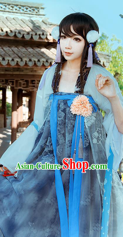 China Traditional Tang Dynasty Young Lady Hanfu Dress Cosplay Swordswoman Clothing Ancient Village Girl Garments