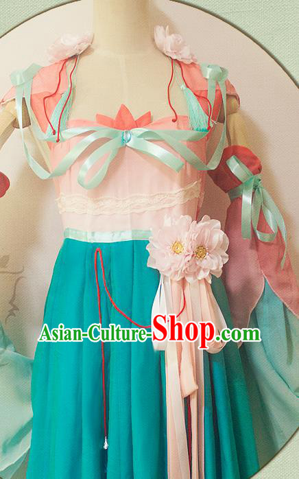 China Traditional Young Lady Blue Hanfu Dress Cosplay Swordswoman Clothing Ancient Fairy Garments