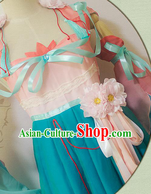 China Traditional Young Lady Blue Hanfu Dress Cosplay Swordswoman Clothing Ancient Fairy Garments