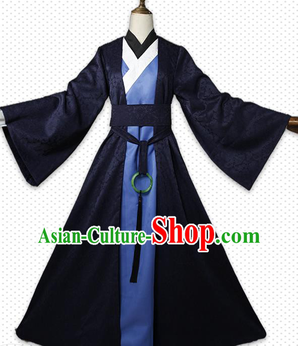 Chinese Ancient Imperial Bodyguard Garment Costumes Cosplay Swordsman Clothing Traditional Ming Dynasty Young Knight Navy Apparels