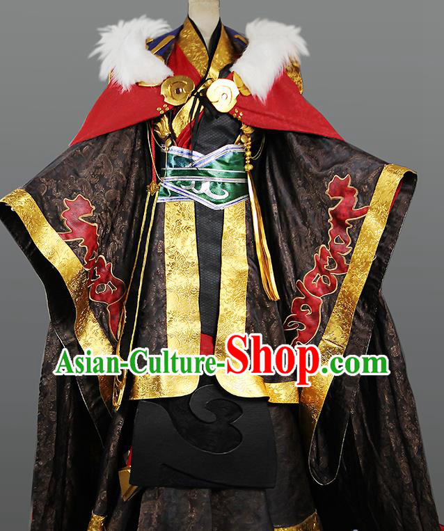 Chinese Cosplay King Black Clothing Traditional Han Dynasty Monarch Apparels Ancient Emperor Garment Costumes with Cape