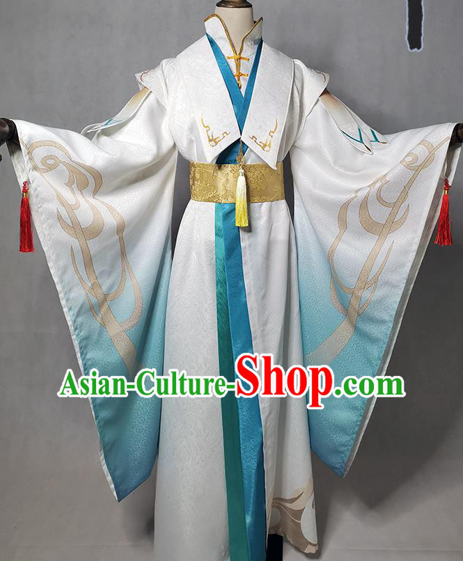 Chinese Traditional Qin Dynasty Swordsman Apparels Ancient Taoist Priest Garment Costumes Cosplay Immortal Qing Xuan Clothing