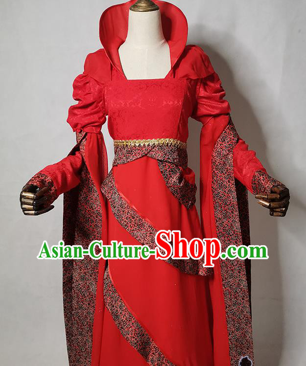 China Cosplay Goddess Long Kui Clothing Ancient Swordswoman Garments Traditional Game The Legend of Sword and Fairy Red Dress