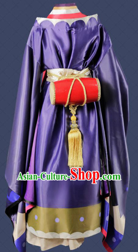 China Cosplay Onmyoji Clothing Ancient Female Swordsman Garments Traditional Game Purple Dress