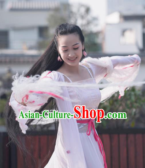 China Ancient Goddess Garments Traditional Tang Dynasty Young Lady Hanfu Dress Cosplay Drama Seven Fairy Chang E Clothing