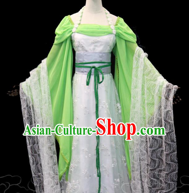 China Cosplay Drama Seven Fairy Lv Er Clothing Ancient Goddess Princess Garments Traditional Dance Green Hanfu Dress