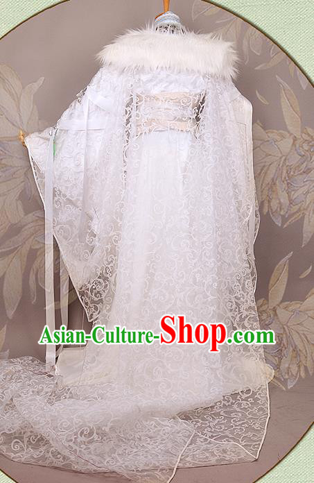 China Ancient Noble Childe Apparels Jin Dynasty Prince Garment Costumes Traditional Cosplay Swordsman White Hanfu Clothing