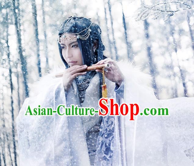 China Ancient Noble Childe Apparels Jin Dynasty Prince Garment Costumes Traditional Cosplay Swordsman White Hanfu Clothing