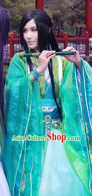 China Jin Dynasty Prince Garment Costumes Traditional Cosplay Swordsman Green Hanfu Clothing Ancient Scholar Apparels