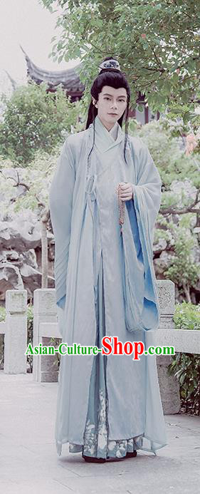 China Traditional Cosplay Prince Blue Hanfu Clothing Ancient Young Childe Apparels Jin Dynasty Scholar Garment Costumes