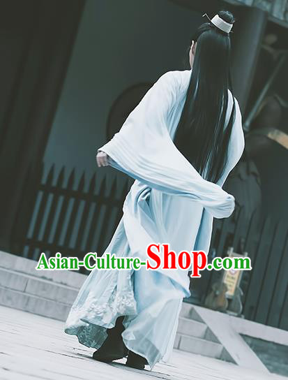 China Traditional Cosplay Prince Blue Hanfu Clothing Ancient Young Childe Apparels Jin Dynasty Scholar Garment Costumes