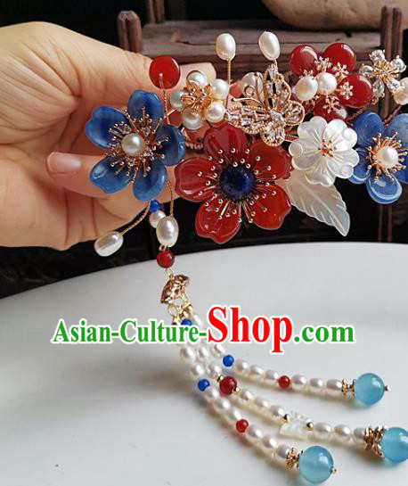 China Ming Dynasty Court Woman Hair Comb Traditional Hanfu Hair Accessories Handmade Ancient Imperial Concubine Tassel Hairpin