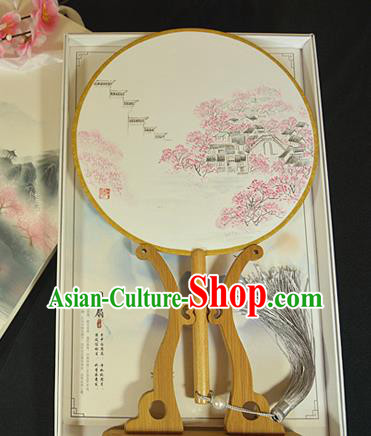 China Traditional Silk Fan Cheongsam Circular Fan Dance Palace Fan Hand Painting Peach Blossom Fan