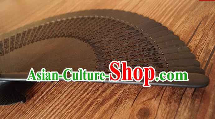 Handmade China Classical Black Accordion Traditional Folding Fans Carving Bamboo Fan