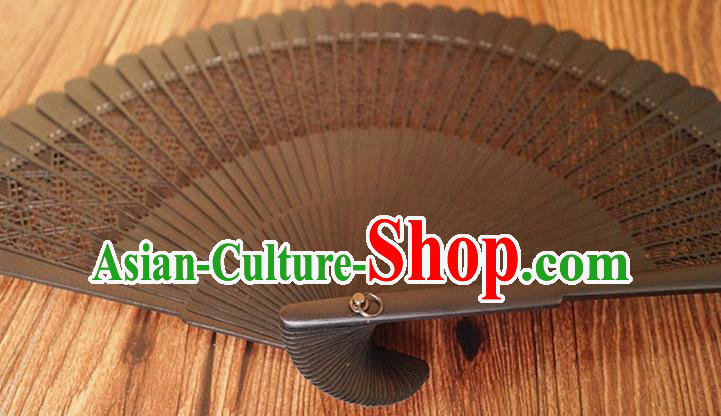 Handmade China Classical Black Accordion Traditional Folding Fans Carving Bamboo Fan
