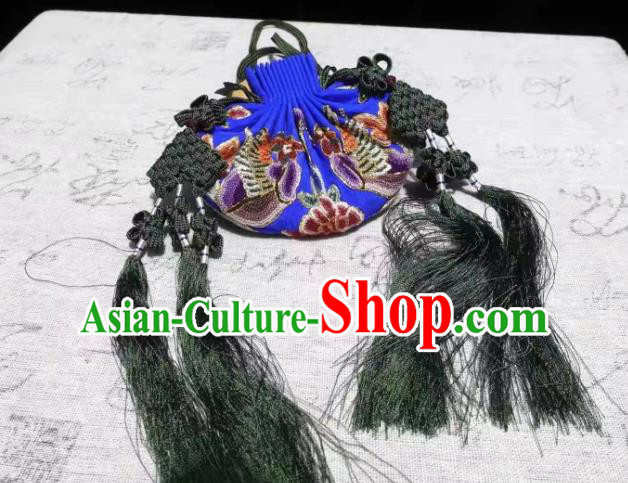 Chinese Traditional Hanfu Royalblue Silk Perfume Satchel Ming Dynasty Belt Pendant Accessories Ancient Princess Suzhou Embroidered Sachet