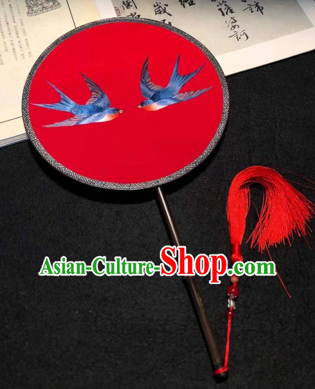 China Traditional Red Silk Fans Cheongsam Circular Fan Classical Dance Palace Fan Handmade Embroidered Kesi Fan