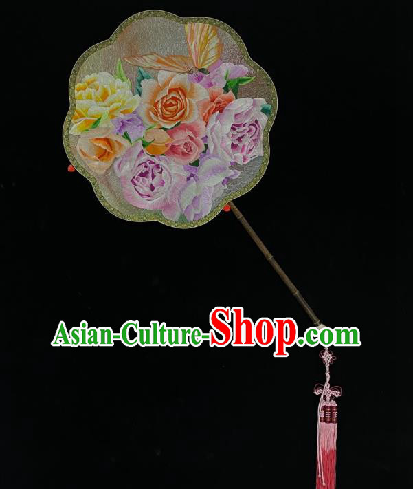China Traditional Silk Fans Cheongsam Dance Fan Classical Palace Fan Handmade Suzhou Embroidered Rose Fan