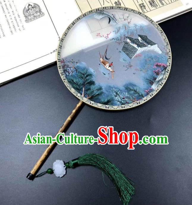 China Traditional Silk Fans Cheongsam Dance Circular Fan Classical Palace Fan Handmade Double Side Suzhou Embroidered Landscape Fan