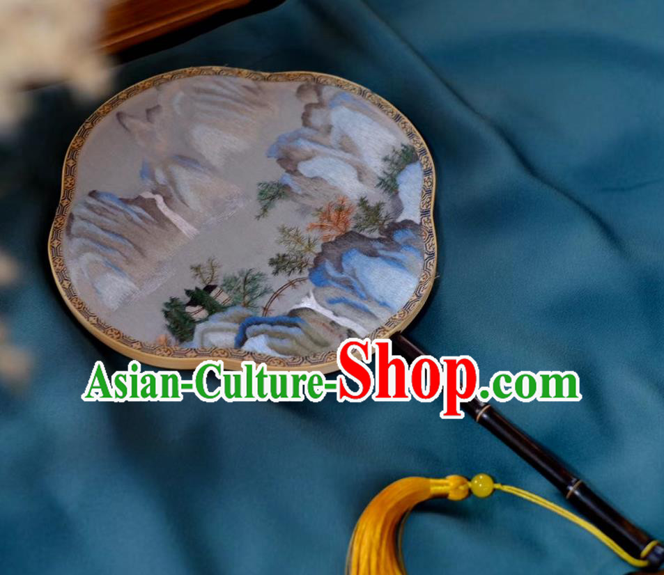 China Handmade Song Dynasty Princess Fans Traditional Hanfu Silk Fan Classical Palace Fan Double Side Suzhou Embroidered Landscape Fan