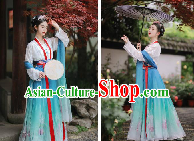 China Ancient Patrician Lady Embroidered Hanfu Dress Song Dynasty Royal Princess Historical Clothing Traditional Hanfu Garments