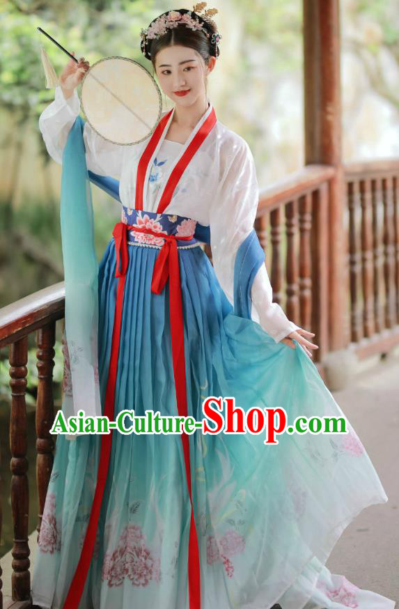 China Ancient Patrician Lady Embroidered Hanfu Dress Song Dynasty Royal Princess Historical Clothing Traditional Hanfu Garments