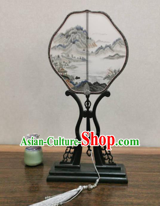 China Classical Double Side Palace Fan Handmade Suzhou Embroidered Landscape Fan Traditional Song Dynasty Silk Fans Hanfu Fan