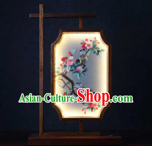 Chinese Suzhou Embroidery Craft Desk Lamp Handmade LED Lantern Embroidered Begonia Table Screen