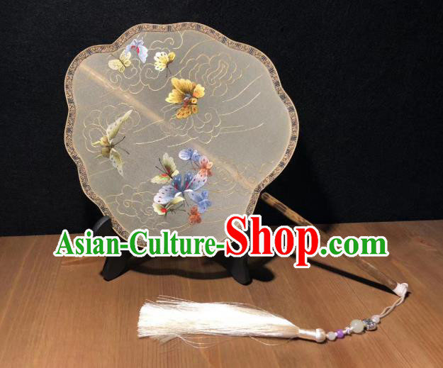 China Classical Palace Fan Embroidered Butterfly Double Side Fan Handmade Song Dynasty Court Fans Traditional Hanfu Silk Fan