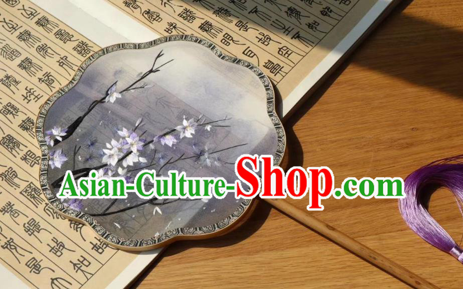 China Handmade Ming Dynasty Court Fans Traditional Hanfu Lilac Silk Fan Classical Palace Fan Embroidered Double Side Fan