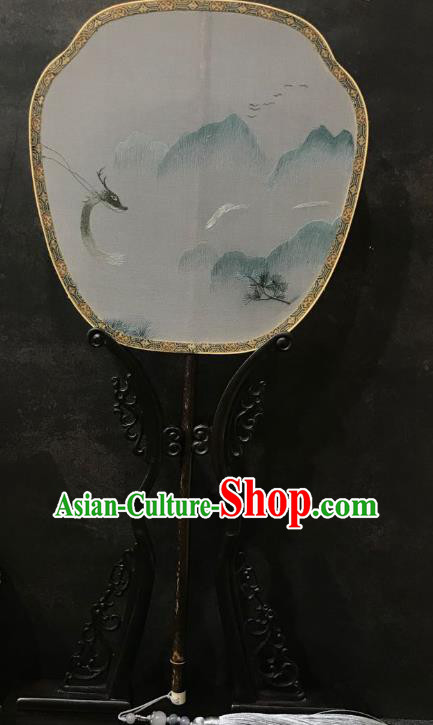 China Traditional Hanfu Fan Embroidered Landscape Palace Fan Double Side Silk Fan Handmade Ming Dynasty Court Fans