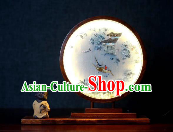 Chinese Handmade LED Lamp Suzhou Embroidered Table Screen Double Side Embroidery Craft Desk Lantern