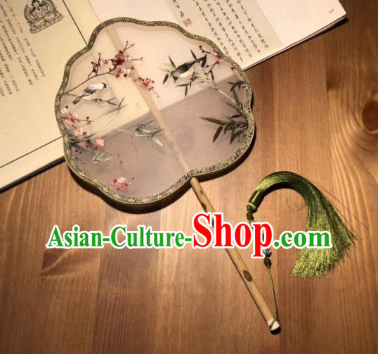 China Traditional Hanfu Silk Fan Classical Palace Fan Embroidered Plum Bamboo Double Side Fan Handmade Song Dynasty Court Fans