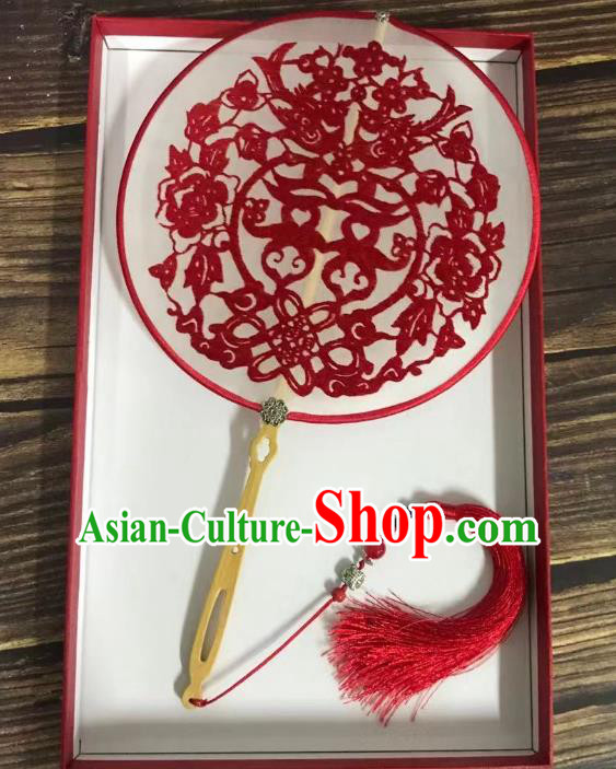 China Classical Dance Circular Fans Traditional Wedding Hanfu Fan Embroidered Palace Fan Handmade Double Side Silk Fan