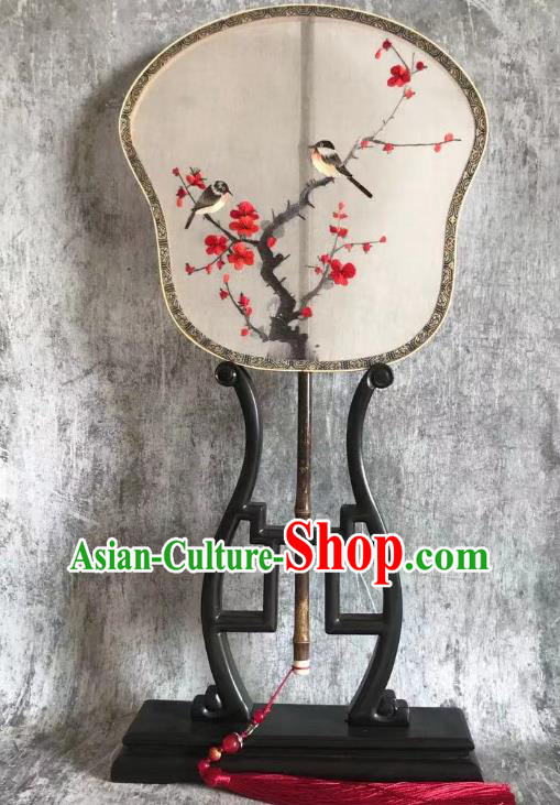 China Handmade Double Side Silk Fan Classical Dance Fans Traditional Hanfu Fan Embroidered Plum Palace Fan