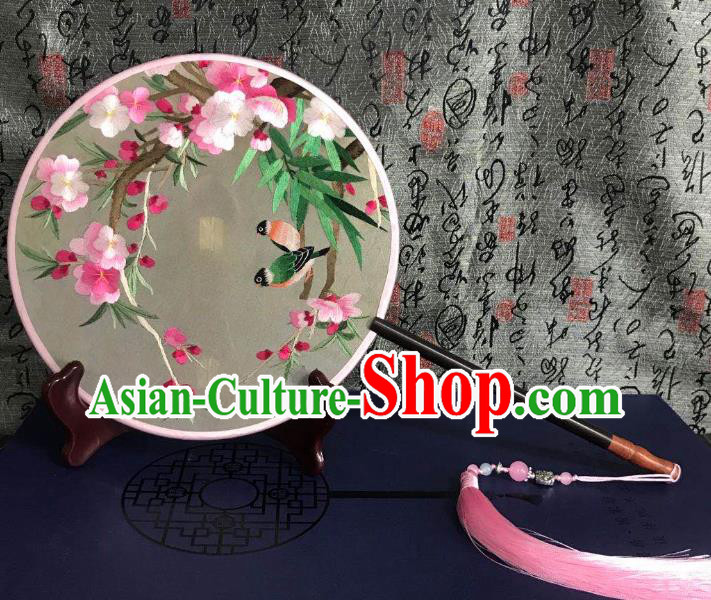 China Handmade Double Side Fan Classical Dance Circular Fans Traditional Hanfu Silk Fan Suzhou Embroidered Begonia Palace Fan