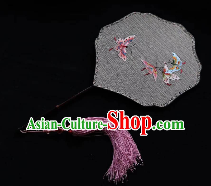 China Classical Dance Kesi Fans Traditional Hanfu Silk Fan Suzhou Embroidered Butterfly Palace Fan Handmade Double Side Fan