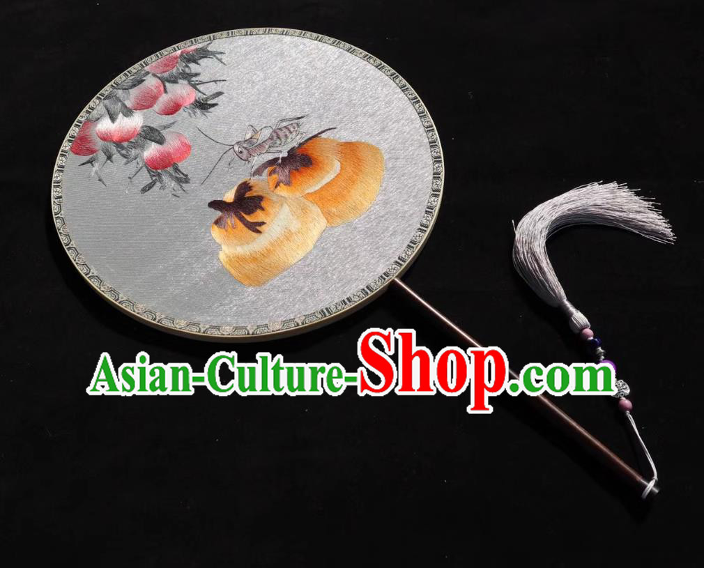 China Handmade Double Side Fan Classical Dance Kesi Fans Traditional Hanfu Silk Fan Suzhou Embroidered Persimmon Peach Palace Fan