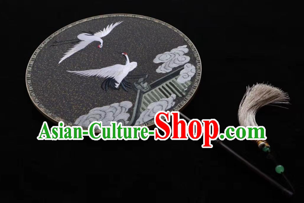 China Classical Kesi Fans Traditional Hanfu Silk Fan Suzhou Embroidered Cranes Palace Fan Handmade Double Side Circular Fan