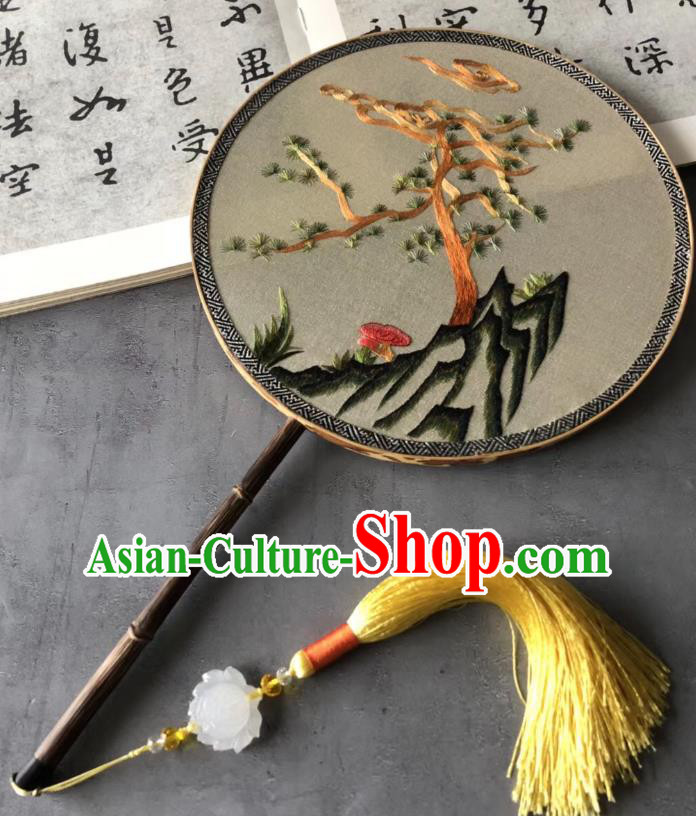 China Classical Circular Fans Traditional Hanfu Silk Fan Suzhou Embroidered Pine Fan Handmade Double Side Palace Fan