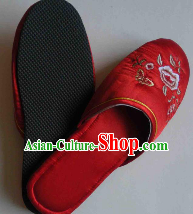 Chinese Wedding Bride Shoes Footwear Handmade Red Satin Shoes Embroidery Flower Butterfly Slippers
