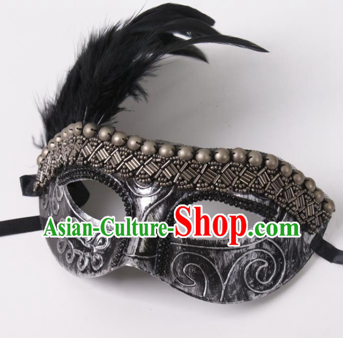 Professional Cosplay Metal Mask Party Performance Feather Face Mask Rio Carnival Headwear