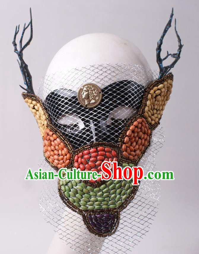 Handmade Beads Face Mask Halloween Stage Performance Blinder Headpiece Cosplay Party Deluxe Branch Mask