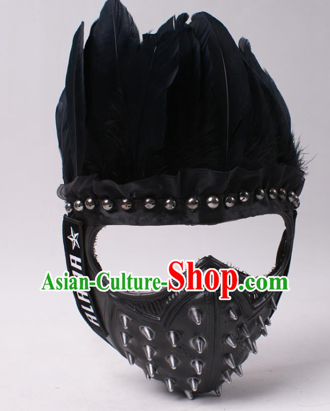Party Performance Rivets Face Mask Professional Rio Carnival Headwear Cosplay Black Feather Mask