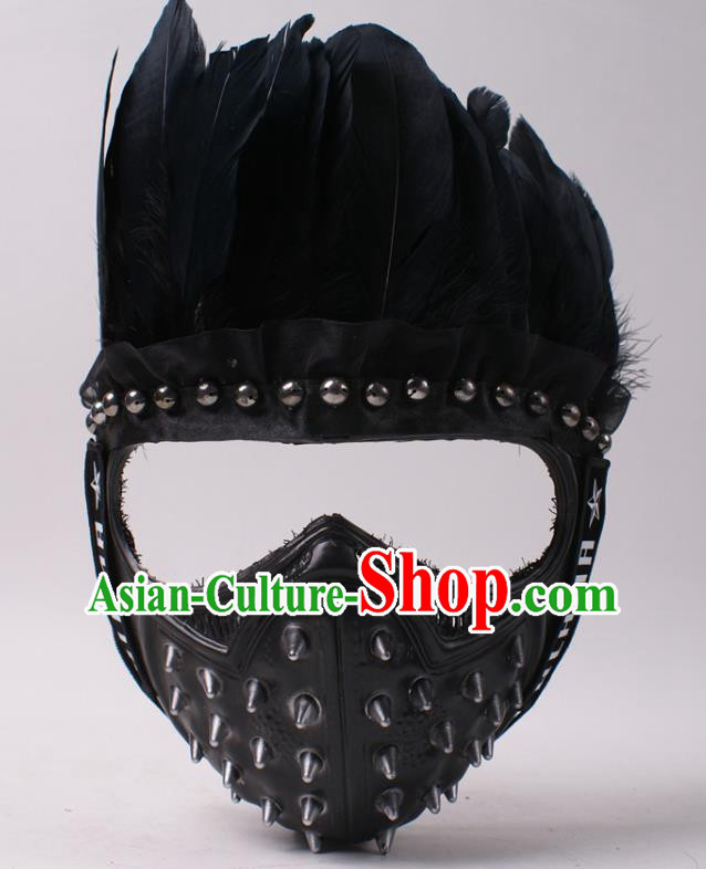Party Performance Rivets Face Mask Professional Rio Carnival Headwear Cosplay Black Feather Mask