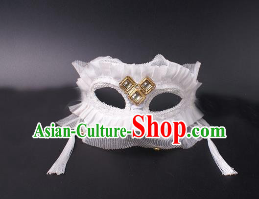 Cosplay Party Deluxe White Tassel Mask Handmade Face Mask Halloween Stage Performance Headpiece