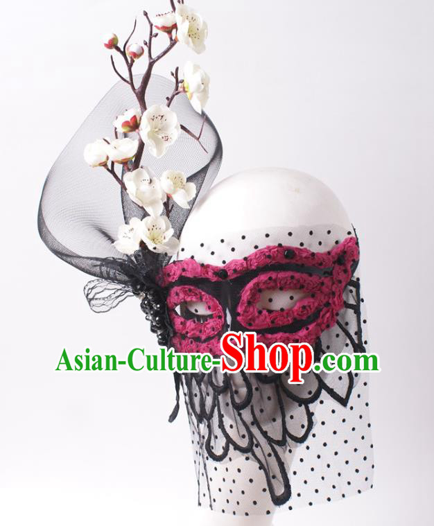 Handmade Carnival Rosy Flowers Face Mask Stage Performance Blinder Headpiece Halloween Cosplay Party Pear Blossom Mask
